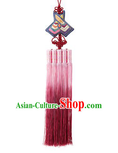 Traditional Korean Accessories Embroidered Waist Pendant, Asian Korean Fashion Wedding Pink Tassel Waist Decorations for Women