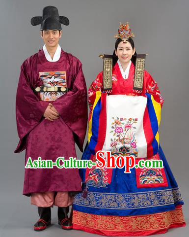 Traditional Korean National Handmade Court Embroidered Wedding Clothing, Asian Korean Bride Costume for Women