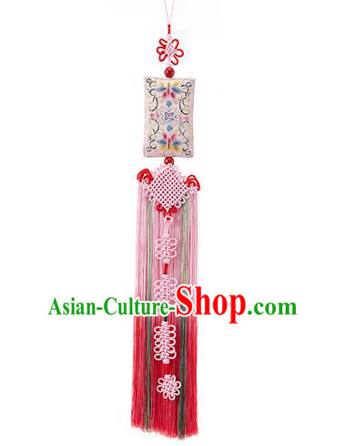 Traditional Korean Accessories Embroidered Waist Pendant, Asian Korean Fashion Wedding Pink Tassel Waist Decorations for Women