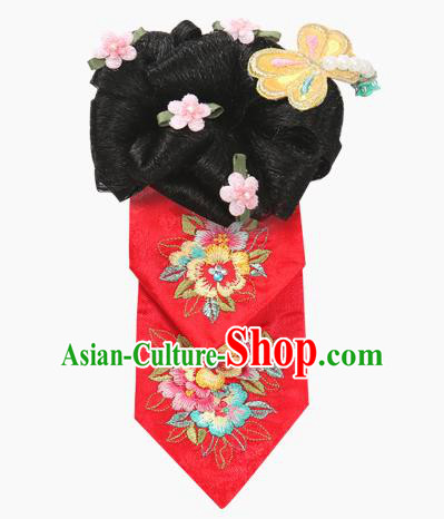 Traditional Korean Hair Accessories Bride Red Embroidered Hair Claw, Asian Korean Fashion Wedding Headband Headwear for Kids