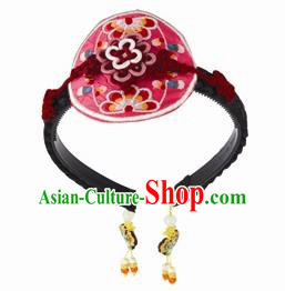 Traditional Korean Hair Accessories Bride Red Embroidered Hair Clasp, Asian Korean Fashion Wedding Headband Headwear for Kids