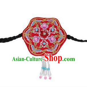 Traditional Korean Hair Accessories Embroidered Red Hair Clasp, Asian Korean Fashion Wedding Headband for Kids