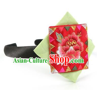 Traditional Korean Hair Accessories Embroidered Hair Clasp, Asian Korean Fashion Wedding Red Headband for Kids
