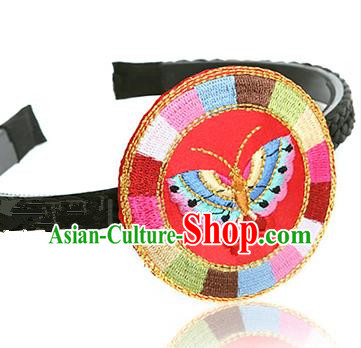 Traditional Korean Hair Accessories Embroidered Butterfly Red Hair Clasp, Asian Korean Fashion Wedding Headband for Kids