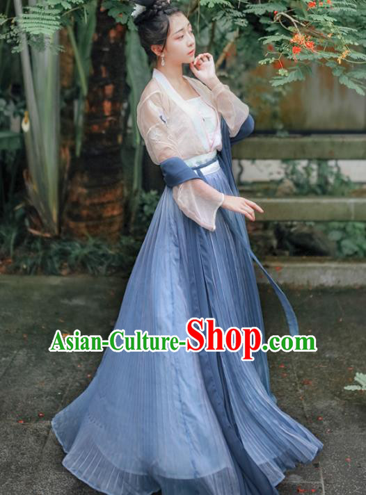 Asian China Tang Dynasty Palace Lady Costume Complete Set, Traditional Ancient Chinese Imperial Concubine Hanfu Embroidered Clothing for Women