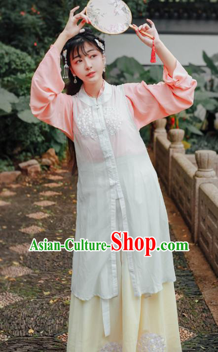 Asian China Ming Dynasty Palace Lady Costume Complete Set, Traditional Ancient Chinese Imperial Princess Hanfu Embroidered Clothing for Women