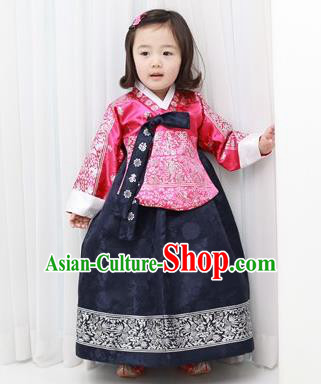 Traditional Korean National Handmade Court Embroidered Princess Costume, Asian Korean Girls Hanbok Clothing for Kids