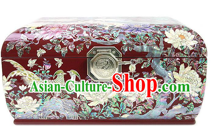 Traditional Korean Craft Handmade Red Shell Cosmetic Container, Asian Korean Wedding Jewellery Box for Women