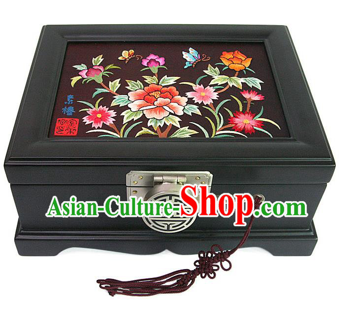 Traditional Korean Craft Handmade Embroidery Cosmetic Container, Asian Korean Wedding Jewellery Box for Women