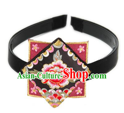 Traditional Korean Hair Accessories Square Embroidered Flowers Black Hair Clasp, Asian Korean Fashion Headwear Headband for Kids