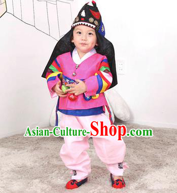 Traditional Korean Handmade Hanbok Embroidered Pink Costume, Asian Korean Apparel Hanbok Embroidery Clothing for Boys