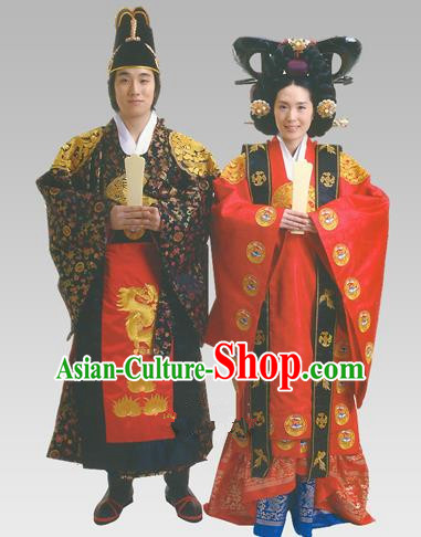 Traditional Korean Handmade Formal Occasions Palace Wedding Costume Complete Set, Asian Korean Apparel Bride and Bridegroom Hanbok Clothing
