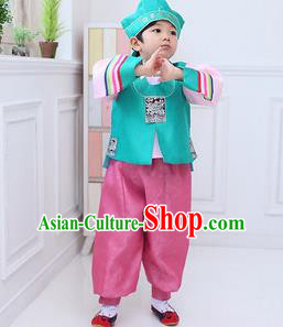Traditional Korean Handmade Hanbok Embroidered Blue Formal Occasions Costume, Asian Korean Apparel Hanbok Clothing for Boys