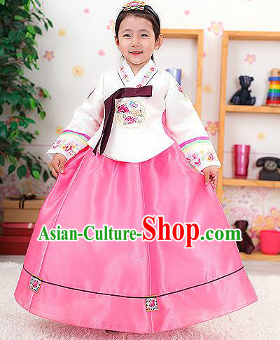 Traditional Korean Handmade Formal Occasions Embroidered Girls Costume, Asian Korean Apparel Bride Hanbok Clothing for Kids