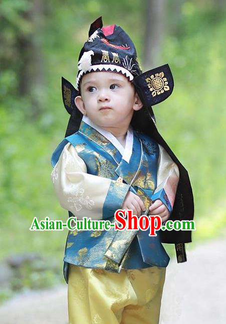 Traditional Korean Hair Accessories Embroidered Hats, Asian Korean Fashion National Boys Headwear for Kids