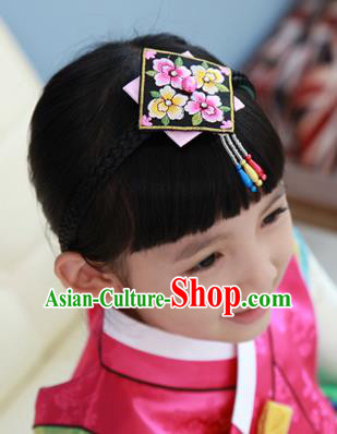 Traditional Korean Hair Accessories Embroidered Black Hair Clasp, Asian Korean Fashion Headwear Headband for Kids