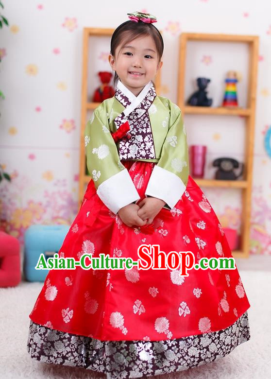 Traditional Korean Handmade Formal Occasions Embroidered Palace Princess Hanbok Red Dress Clothing for Girls