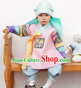 Traditional Korean Handmade Formal Occasions Embroidered Baby Prince Pink Hanbok Clothing