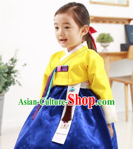 Traditional Korean Handmade Formal Occasions Embroidered Baby Princess Hanbok Blue Dress Clothing for Girls