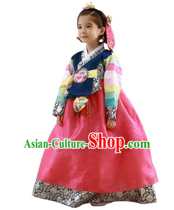 Traditional Korean Handmade Formal Occasions Embroidered Palace Princess Hanbok Pink Dress Clothing for Girls