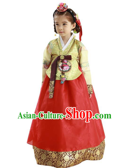 Traditional Korean Handmade Formal Occasions Embroidered Palace Princess Hanbok Red Dress Clothing for Girls