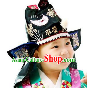 Traditional Korean Hair Accessories Palace Prince Embroidery Hats, Asian Korean National Fashion Children Tiger Head Imitation Cap Headwear for Boys