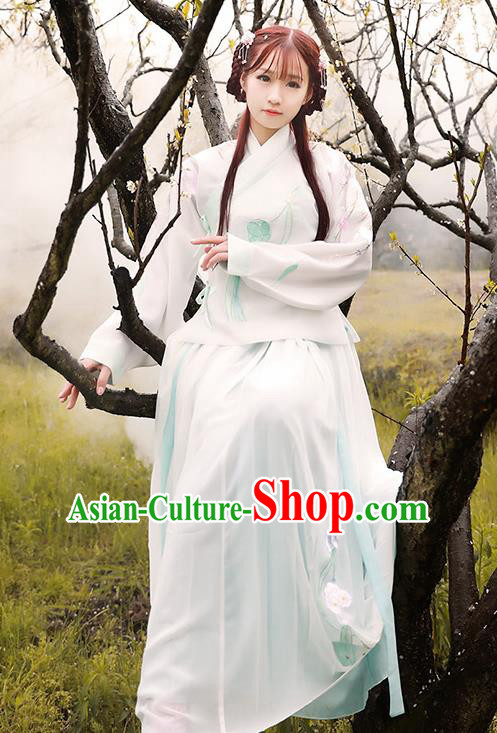 Asian China Ming Dynasty Palace Lady Embroidered Costume, Traditional Ancient Chinese Princess Hanfu Clothing for Women