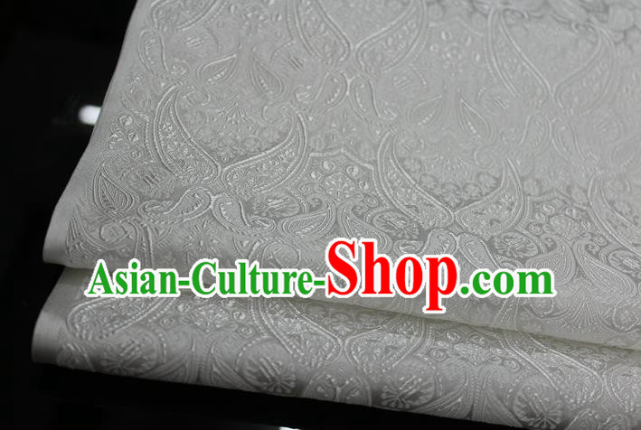 Chinese Traditional Royal Palace Pattern Mongolian Robe White Brocade Cheongsam Fabric, Chinese Ancient Costume Drapery Hanfu Tang Suit Material