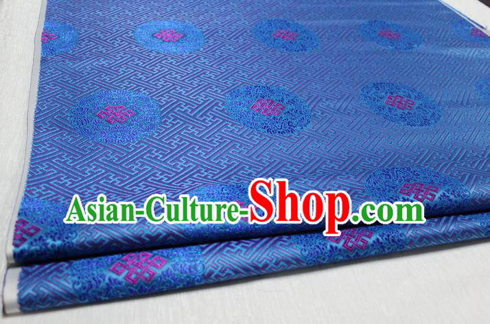 Chinese Traditional Royal Palace Pattern Mongolian Robe Blue Tapestry Cheongsam Fabric, Chinese Ancient Costume Satin Hanfu Tang Suit Material