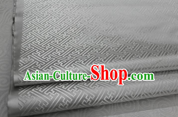 Chinese Traditional Royal Palace Pattern Mongolian Robe White Brocade Fabric, Chinese Ancient Costume Satin Hanfu Tang Suit Material