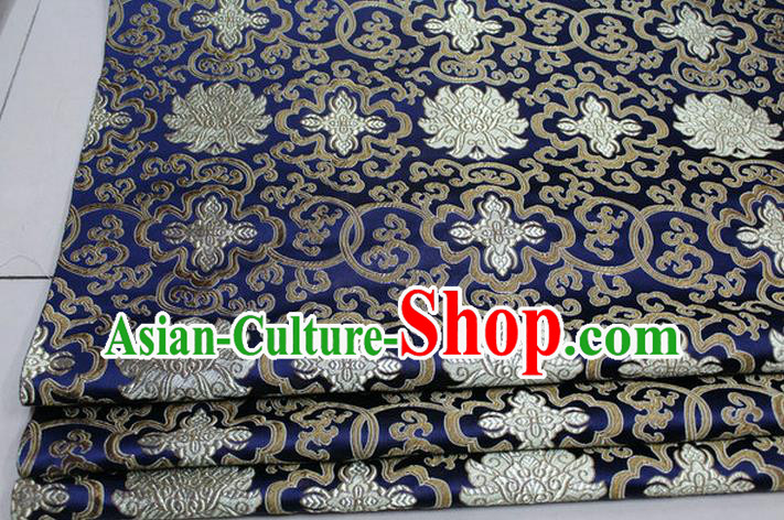 Chinese Traditional Royal Palace Rich Flowers Pattern Royalblue Brocade Cheongsam Fabric, Chinese Ancient Costume Satin Hanfu Tang Suit Material