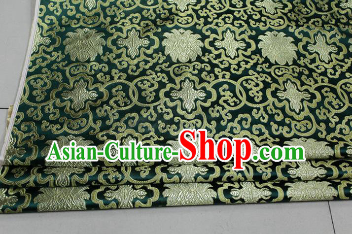 Chinese Traditional Royal Palace Golden Rich Flowers Pattern Deep Green Brocade Cheongsam Fabric, Chinese Ancient Costume Satin Hanfu Tang Suit Material