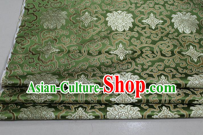 Chinese Traditional Royal Palace Golden Rich Flowers Pattern Olive Green Brocade Cheongsam Fabric, Chinese Ancient Costume Satin Hanfu Tang Suit Material