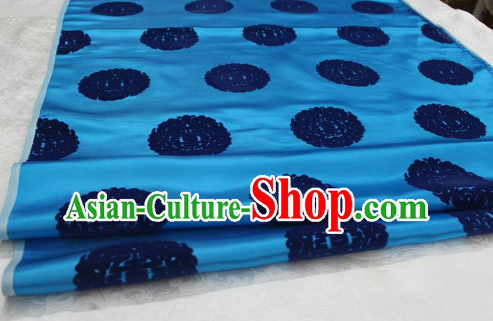 Chinese Traditional Royal Palace Longevity Pattern Blue Brocade Mongolian Robe Fabric, Chinese Ancient Costume Satin Hanfu Tang Suit Material