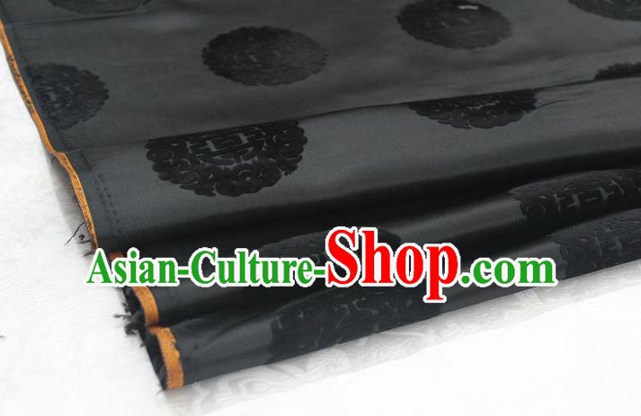 Chinese Traditional Royal Palace Longevity Pattern Black Brocade Mongolian Robe Fabric, Chinese Ancient Costume Satin Hanfu Tang Suit Material