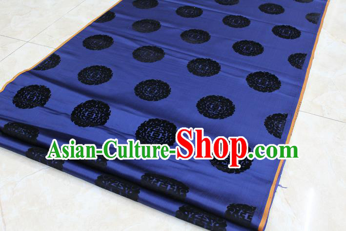 Chinese Traditional Royal Palace Longevity Pattern Navy Brocade Mongolian Robe Fabric, Chinese Ancient Costume Satin Hanfu Tang Suit Material