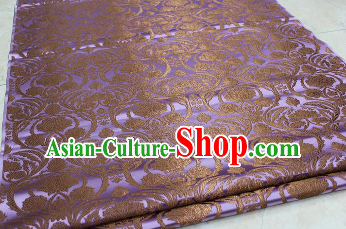 Chinese Traditional Royal Palace Pattern Lilac Brocade Mongolian Robe Tibetan Robe Fabric, Chinese Ancient Costume Satin Hanfu Tang Suit Material