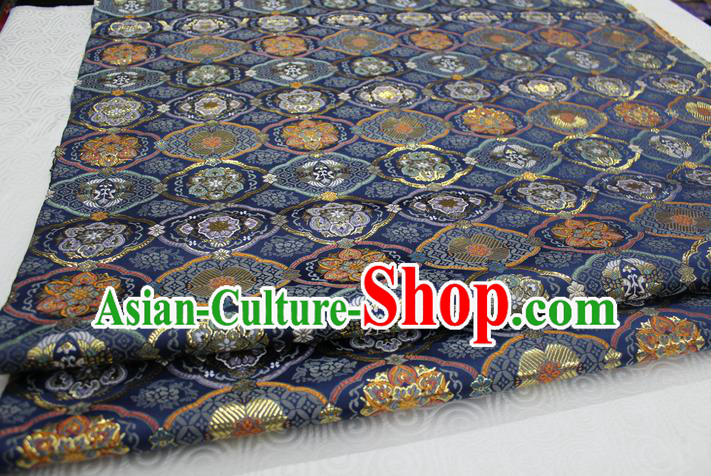 Chinese Traditional Royal Palace Pattern Blue Brocade Mongolian Robe Tibetan Robe Fabric, Chinese Ancient Costume Satin Hanfu Kimono Material