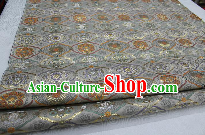 Chinese Traditional Royal Palace Pattern Raw White Brocade Mongolian Robe Tibetan Robe Fabric, Chinese Ancient Costume Satin Hanfu Kimono Material