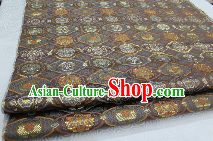 Chinese Traditional Royal Palace Pattern Brown Brocade Mongolian Robe Tibetan Robe Fabric, Chinese Ancient Costume Satin Hanfu Kimono Material