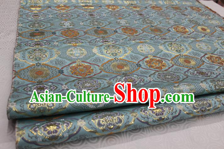 Chinese Traditional Royal Palace Pattern Light Blue Brocade Mongolian Robe Tibetan Robe Fabric, Chinese Ancient Costume Satin Hanfu Kimono Material