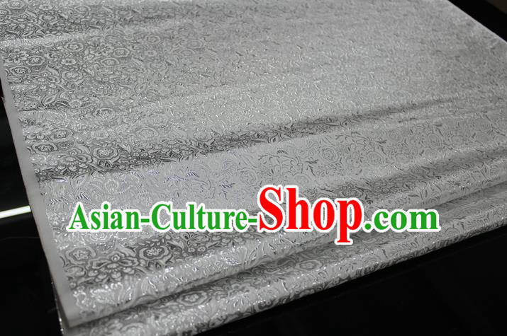 Chinese Traditional Royal Palace Pattern Cheongsam White Brocade Fabric, Chinese Ancient Costume Satin Hanfu Material