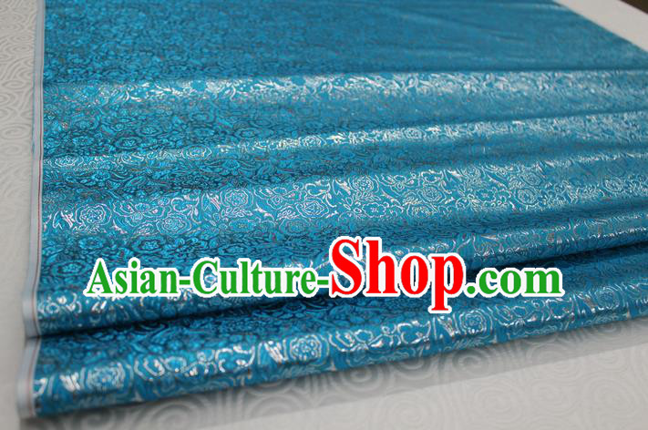 Chinese Traditional Royal Palace Pattern Cheongsam Lake Blue Brocade Fabric, Chinese Ancient Costume Satin Hanfu Material