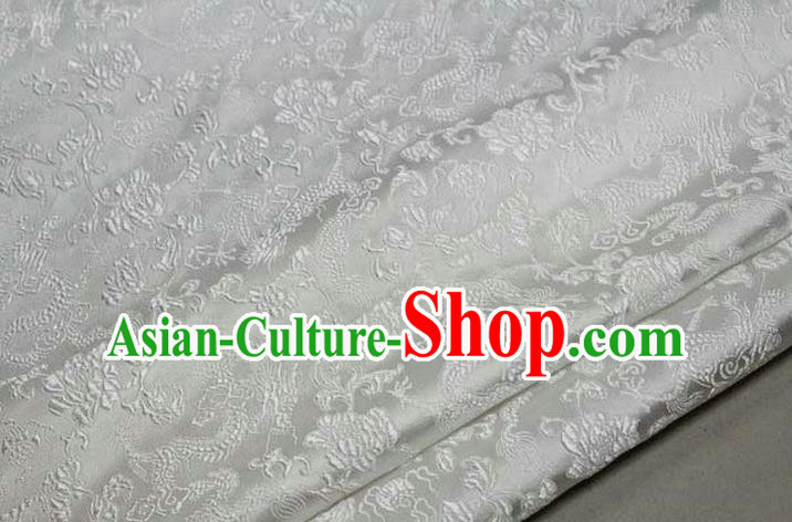 Chinese Traditional Royal Palace Dragons Pattern Tang Suit White Brocade Fabric, Chinese Ancient Costume Satin Hanfu Mongolian Robe Material