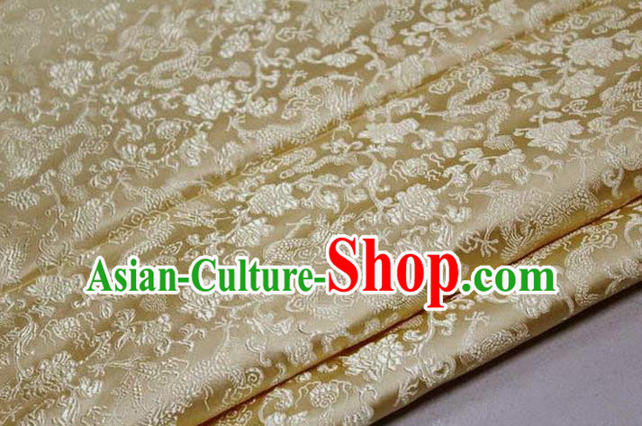 Chinese Traditional Royal Palace Dragons Pattern Tang Suit Light Golden Brocade Fabric, Chinese Ancient Costume Satin Hanfu Mongolian Robe Material