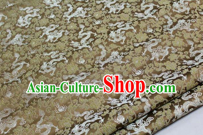 Chinese Traditional Royal Palace Dragons Pattern Tang Suit Bronze Golden Brocade Fabric, Chinese Ancient Costume Satin Hanfu Mongolian Robe Material