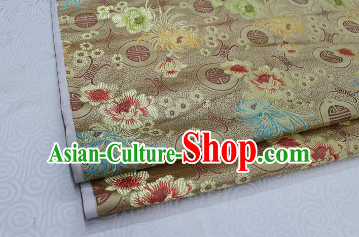 Chinese Traditional Royal Palace Longevity Chrysanthemum Pattern Tang Suit Cheongsam Golden Brocade Fabric, Chinese Ancient Costume Hanfu Material