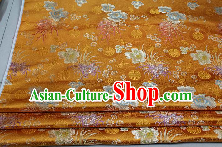 Chinese Traditional Royal Palace Longevity Chrysanthemum Pattern Tang Suit Cheongsam Yellow Brocade Fabric, Chinese Ancient Costume Hanfu Material