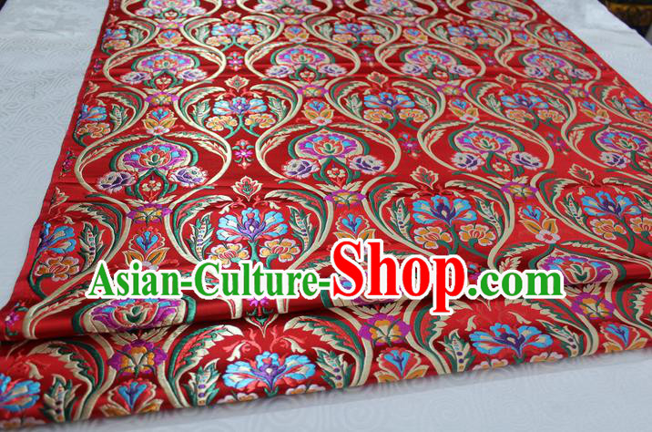 Chinese Traditional Royal Palace Flowers Pattern Red Nanjing Brocade Mongolian Robe Fabric, Chinese Ancient Costume Satin Hanfu Tang Suit Material