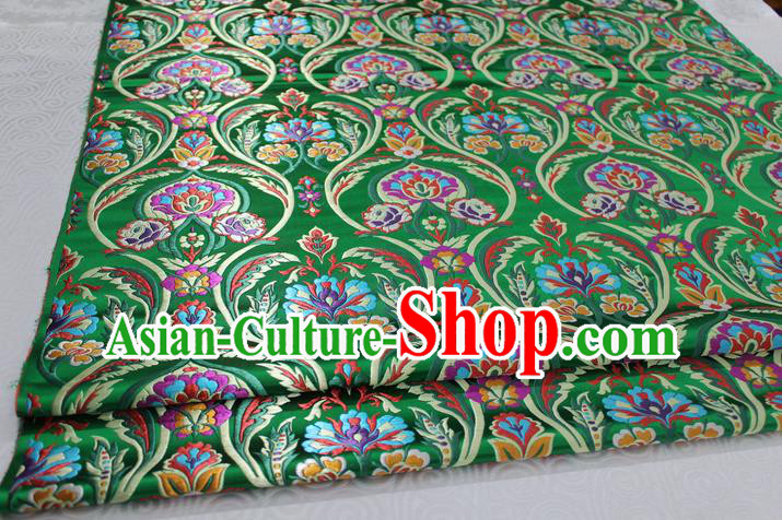 Chinese Traditional Royal Palace Flowers Pattern Green Nanjing Brocade Mongolian Robe Fabric, Chinese Ancient Costume Satin Hanfu Tang Suit Material